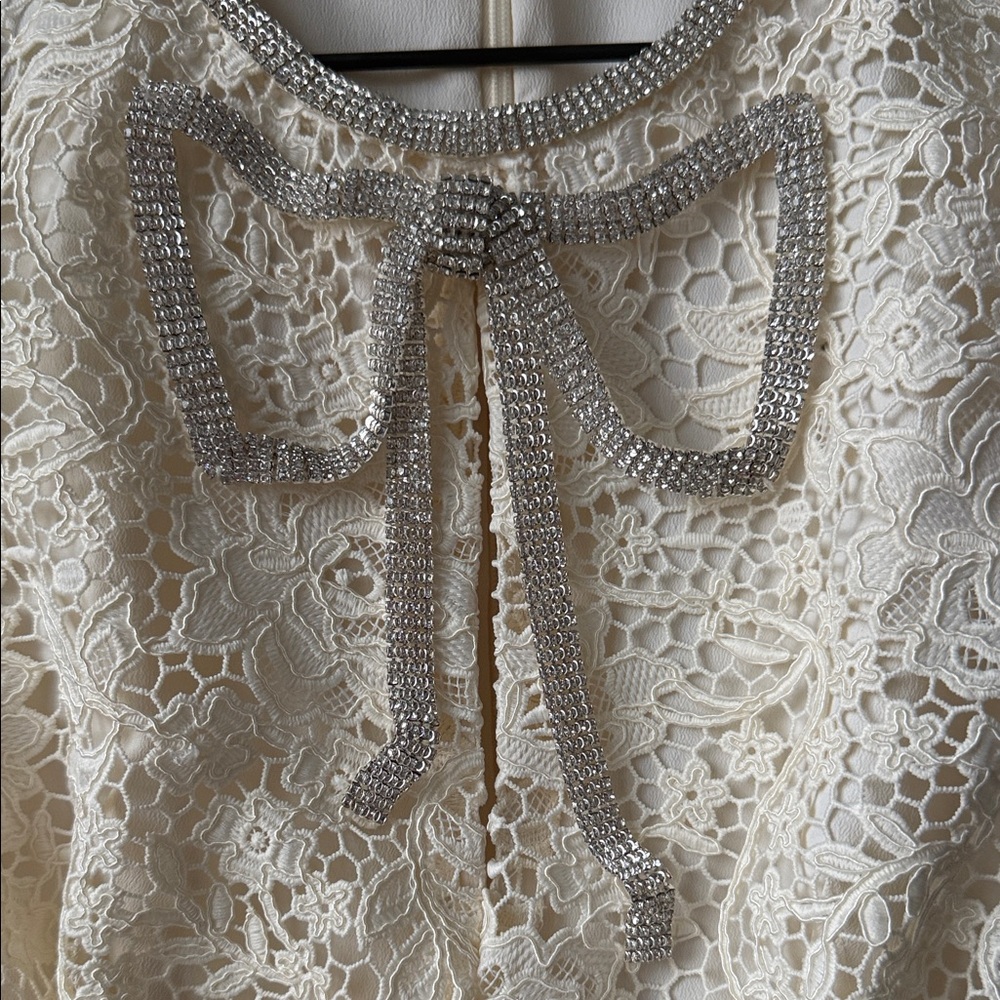 Self-Portrait Crystal Embellished Lace Bow Mini Dress - Picture 6 of 11